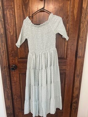 orange creek Sage Green Floral Smocked Maxi Dress